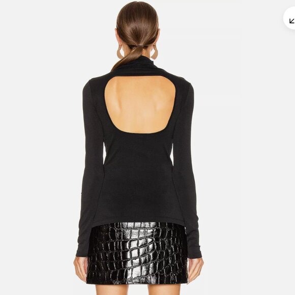 Proenza Schouler PSWL | Blue Ruched Turtleneck Top Open Back Tee - Picture 2 of 8
